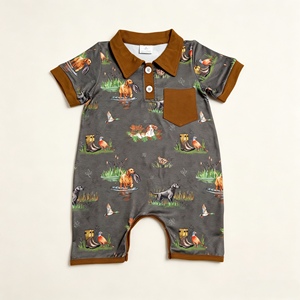 SR4162 RTS Mono de Manga Corta para Bebé, Estampado de Cachorro de Pato Verde, Venta al por Mayor, Mono Tipo Burbuja para Niño - Product Image 1