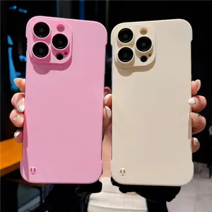 ไม่มีขอบเคส PC ผิวด้านแบบแข็งสำหรับ iPhone 15 PLUS 15 Pro 14 13 12สำหรับ iPhone 15 PRO MAX กรอบเคสที่น้อยลง