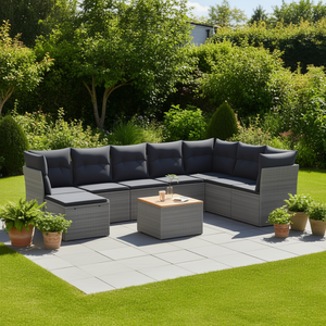 Ensemble de canapés de jardin modulaires en rotin gris, 8 places, mobilier d'extérieur, design contemporain - Product Image 2