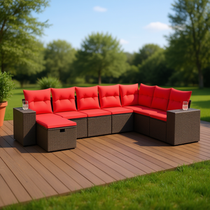 Ensemble de canapés de patio en polyrotin brun pour 8 personnes, mobilier d'extérieur avec coussins, style contemporain - Product Image 2