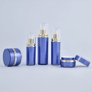 Ensemble cosmétique de luxe personnalisé en verre bleu <span class=keywords><strong>dégradé</strong></span> - Flacons pompe à lotion et pots à crème 30g/50g avec capuchon doré pour emballage de soins de la peau - Product Image 2