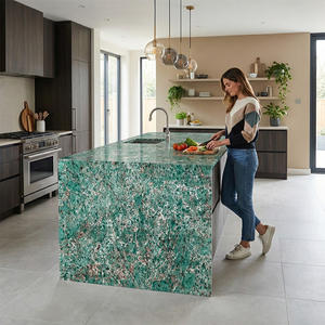 Encimera de Cuarzo de Piedra Artificial Exótica Color Verde Mar, Fabricada por el Fabricante Original, para Isla de Cocina, Tocador, Banco - Product Image 1