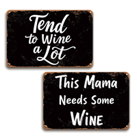 Letrero Metálico con Frase Divertida de Vino para Mamá, Decoración de Pared Negra con Acabado Desgastado para el Hogar, Bar, Cocina, Pub