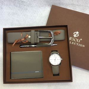 Wholesale High Quality Men's Business Cooperation <b>Gift</b> <b>Set</b> with PU Leather Wallet + Belt + Quartz Watch + Pen - Product Image 1