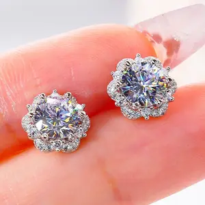 New High-Grade S925 Silver Moissanite Elsa Princess Flashing Earrings Luxury Fashion with Gold Plating Direct Factory Sales