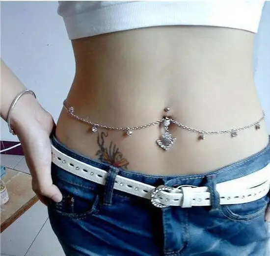 YW 3 Color Fashion Women Sexy Piercing Navel Chain Surgical Steel Belly Button Waist Chain Navel Body Jewelry