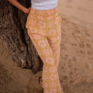 Pantalons larges à taille haute imprimés hawaïens pour femmes de haute qualité, design OEM, pantalons en lin doux pour la peau - Product Image 3