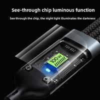 Câble de charge super rapide 100W trois-en-un avec connecteur Type-C pour téléphones mobiles, voyant lumineux