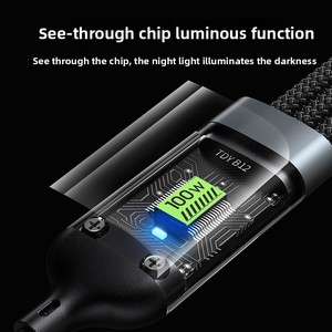 Câble de charge super rapide 100W trois-en-un avec <span class=keywords><strong>connecteur</strong></span> Type-C pour téléphones mobiles, voyant lumineux - Product Image 2