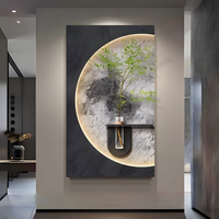 Peinture murale 3D moderne et minimaliste pour entrée, avec lumières LED et plantes vertes, idéale pour le salon - Vente chaude