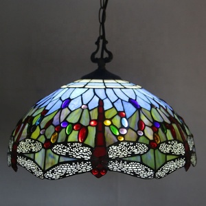 LongHuiJing Mediterranean Tiffany Stained Glass Adjustable Height Pendant <b>Lights</b> Vintage Hanging 16-Inch <b>LED</b>/Halogen 360-Degree - Product Image 3