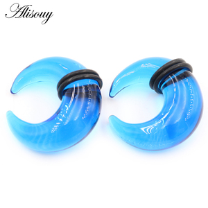 Alisouy, 2 uds., forma de C, cuerno de Búfalo, tabique de cristal, anillos para la nariz, tapón para los oídos, expansor, túneles, guges cónicos, para el cuerpo Piercing, joyería - Product Image 1