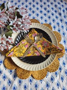 Indian Handmade Beautiful Floral Printed Lightweight Durable Elegant Machine Washable Cotton Cloth Napkins Mustard Yellow Mix - Product Image 5