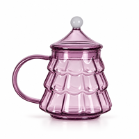Mug en verre borosilicate coloré en forme de sapin de Noël avec couvercle et poignée pour hôtels, bars, banquets et boutiques de cadeaux