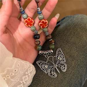 Zhitai Jingdezhen Ceramic Beaded <b>Necklace</b> Alloy Pendant Artistic Retro Hanfu Accessory <b>Long</b> Choker Spring 2024 - Product Image 3