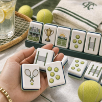 Jeu de Mahjong Américain Personnalisé Thème Club de Tennis Tuiles Vintage Motifs Country Club Ensemble de Jeu de Mahjong pour Soirée Familiale à Domicile