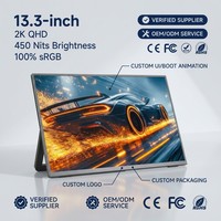 Moniteur portable SIBOLAN 13 pouces 2K QHD IPS avec double haut-parleur USB-C pour jeux, ordinateur portable, téléphone, Switch, PS5