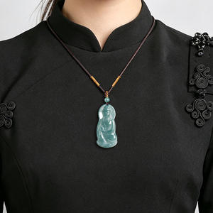 Colgante de Jadeíta Natural Guanyin, Color Azul Agua, UNISEX, Diseño Original Budista, Regalo con Certificado de Tasación GY01 - Product Image 4