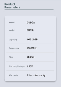 Gudga máy tính xách tay Memoria RAM điện áp thấp 1.35V 1600MHz <span class=keywords><strong>4</strong></span> <span class=keywords><strong>GB</strong></span> RAM <span class=keywords><strong>DDR3</strong></span> - Product Image 5