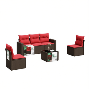 Ensemble de canapés de patio en polyrotin marron D0100XFTGT2, 6 pièces, meubles d'extérieur durables avec sièges rembourrés pour patio - Product Image 1