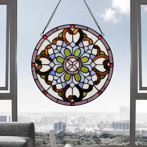 Panel Decorativo de Vidrio Estampado Hecho a Mano de 12 Pulgadas, Estilo Moderno Abstracto Azul, Estructura Sólida, Atrapasoles para Colgar en la Pared de la Sala de Estar - Product Image 2