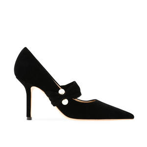 Escarpins à <span class=keywords><strong>talons</strong></span> hauts élégants et sexy pour femmes, sandales, chaussures pour dames élégantes à lanière unique, <span class=keywords><strong>talons</strong></span> aiguilles en daim noir, vente en gros - Product Image 2