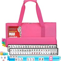 Jeu de Mahjong américain 53*23*11cm avec 166 tuiles, 4 supports et pousseurs, sac de transport portable, dés, jetons et accessoires complets pour le voyage