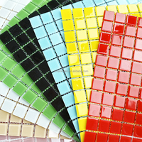 Mosaïque de verre carrée bleue en cristal 25*25, style européen moderne, résistante à l'eau, salle de bain, cuisine, hôtel, école, piscine