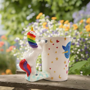 Tasse 3D à poignée <span class=keywords><strong>licorne</strong></span> mignonne de 12.5 onces faite à la main en céramique de dessin animé <span class=keywords><strong>réutilisable</strong></span> tasse à café thé à bulles Yerba Mate - Product Image 1