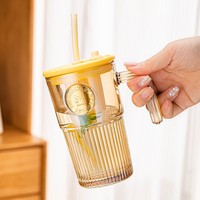 Haute qualité en gros tasse en verre paille thé infuseur personnalisable gaufrage conception couvercle pour un usage domestique quotidien