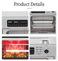 Horno Eléctrico Doméstico de 1700W y 28L para Panadería, con Doble Puerta sin Tiradores, Horno Freidora de Aire Eléctrico Totalmente Transparente