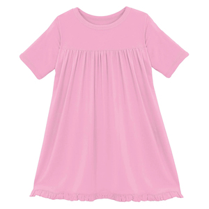 Vestido de bebê de bambu orgânico personalizado, vestido infantil clássico de manga curta, vestido de balanço para crianças, roupas de verão sustentáveis