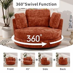 Nuova Poltrona Girevole in Ciniglia con Seduta Profonda, <span class=keywords><strong>Grande</strong></span> Poltrona Rotonda Imbottita per <span class=keywords><strong>Soggiorno</strong></span> - Product Image 2