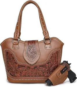 Haoen Women'sWesternハンドバッグツーリングトートバッグは取り外し可能なホルスター付きのキャリーバッグを隠します