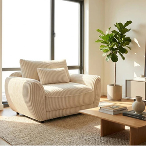 Sillón Moderno para Sala de Estar, Sillón de <span class=keywords><strong>Pana</strong></span> Crema, Sillón de Descanso. - Product Image 2