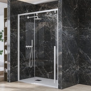 Kamalu KSA4000B Porta Doccia Scorrevole Moderna Altezza 120cm 200h Telaio in Alluminio Bianco Spazzolato per Bagno Hotel Villa - Product Image 2