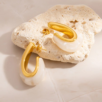 Pendientes en Forma de U de Resina Impermeable Color Ámbar, Chapados en Oro de 18K, Acero Inoxidable Antideslustre, Joyería de Moda para Mujer