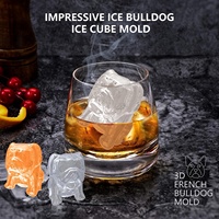 3D Bulldog BPA-Free Silicone Ice Cube Plate, 4 cavités Grand moule de glace de chien pour whisky, Machine à glace à libération f