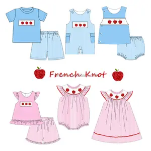 Новое поступление, детская одежда с яблоком и французским узлом, бутик, рубашка и короткие комплекты для маленьких девочек