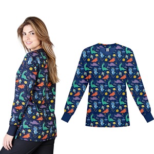 Xiyin Women's Round Neck Cardigan Long Sleeve Button Down Work Uniform Moisture Wicking Stretchy <b>Top</b> For Nurses Hospital Wear - Product Image 4