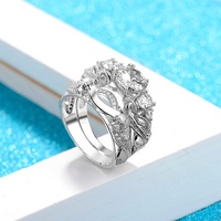 Luxe Imité Moissanite Diamant Feuille Bague Ensembles Zircon Cubique Platine Plaqué Couple Bague pour Femmes Mariage Fiançailles Bijoux