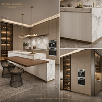Îlot de cuisine moderne populaire en acier inoxydable et panneau mélaminé avec comptoir en marbre et robinet pour villa – Australie