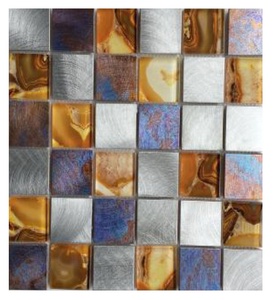 Série <span class=keywords><strong>AL</strong></span>-AGSQR, mosaïque de verre carrée moderne de luxe, multicolores, épaisseur 8 mm, 300x300 mm, mur intérieur, cuisine, aluminium, métal - Product Image 5