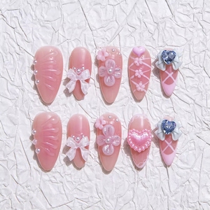 Ongles artificiels 100 % faits à la <span class=keywords><strong>main</strong></span>, à presser, de haute qualité, forme amande, collection 2025, vente chaude, pour la décoration des ongles - Product Image 2
