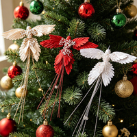 Décorations d'oiseaux artificiels en gros, couleur champagne et rouge, pour mariage ou décoration d'arbre de Noël, ornements en forme d'oiseau