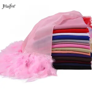 2020 Plain Bubble Chiffon Hijab Women Feather Muslim Head Scarf Long Shawls and Wraps Veils For Hijabs Scarves Femme Foulard