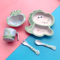 Ensemble de vaisselle pour enfants à motif de dinosaure de dessin animé mignon, assiette compartimentée pour la crèche et la maternelle, pour aliments complémentaires