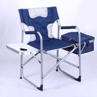 Chaise de plage pliable avec table latérale et sac isotherme, chaise portable à cadre en acier avec porte-gobelet pour le camping et les pique-niques en plein air