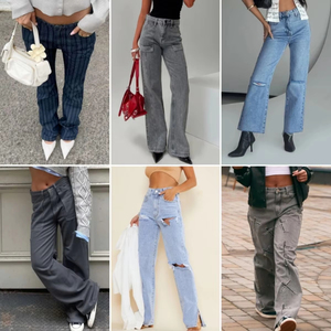 <span class=keywords><strong>Jeans</strong></span> anchos y holgados para <span class=keywords><strong>mujer</strong></span> al por mayor, transpirables, con efecto desgastado y pegatinas estilo High Street, de corte holgado y cintura alta. - Product Image 5