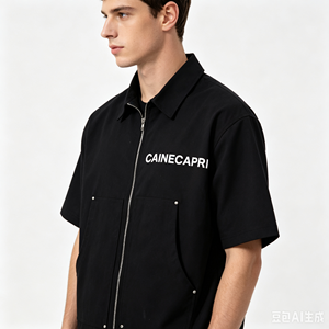 Felpa Vintage <span class=keywords><strong>oversize</strong></span> da uomo con Zip personalizzata da fabbrica a manica corta squadrata da lavoro per <span class=keywords><strong>Polo</strong></span> con motivo stampato traspirante - Product Image 3